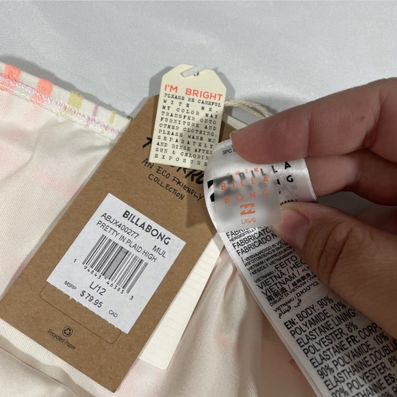 NWT Billabong [ Large ] Pretty in Plaid Maui‎ Bikini Bottoms Orange Yellow - Picture 7 of 11